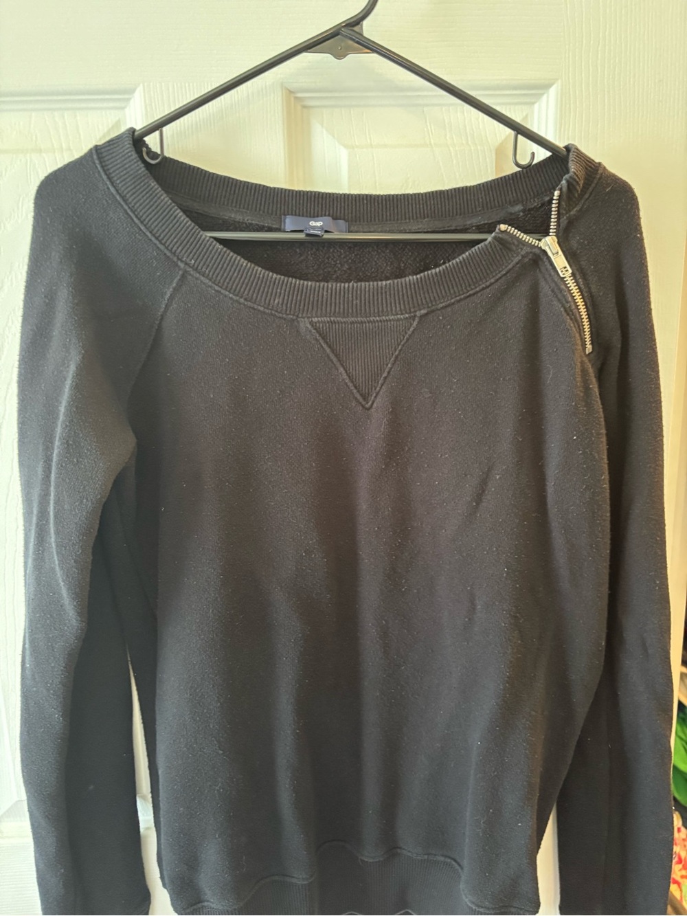 GAP Black Long-Sleeve Sweatshirt Dress with Zip Detail
